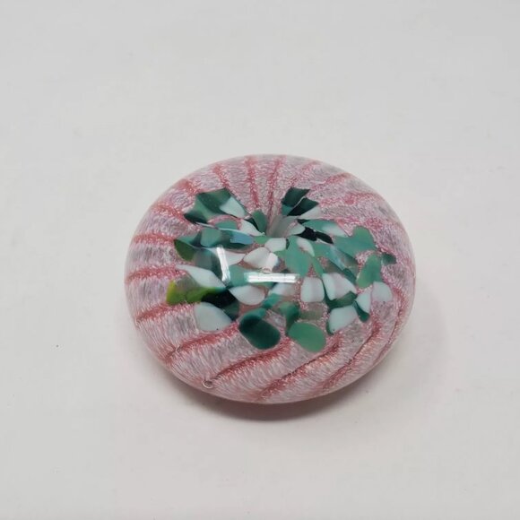 Bermuda Glass Blowing Studio 2.5" Glass Paperweight Pink Sea Urchin Green Stones - Picture 3 of 7